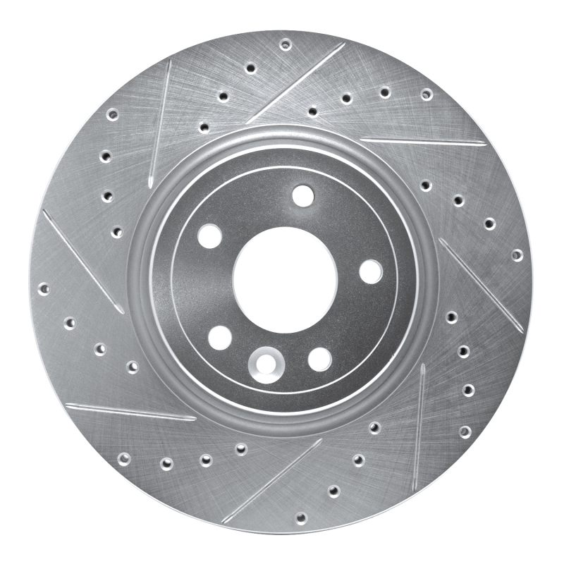 Jaguar XF Brake Rotor (1) - Front Left - R1 Concepts - Drilled & Slotted - Silver - `17-`20